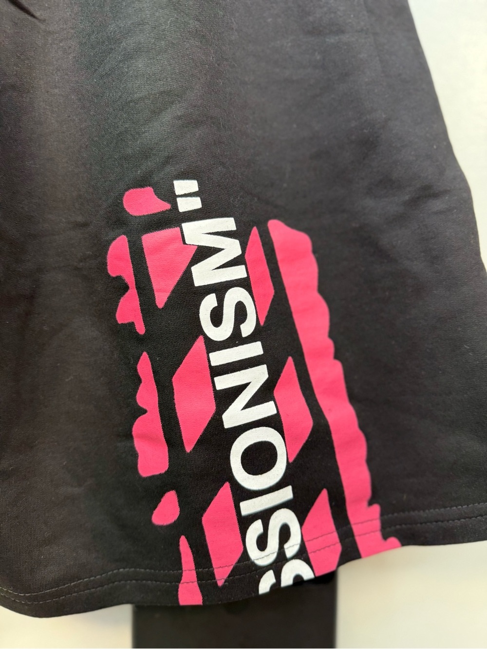 Off-White Black Athletic Shorts with Pink Graphic '99' image 5